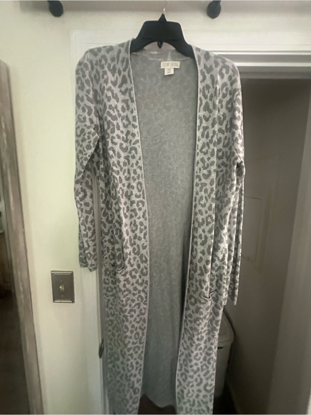 ruby moon Gray Leopard Open-Front Duster Cardigan